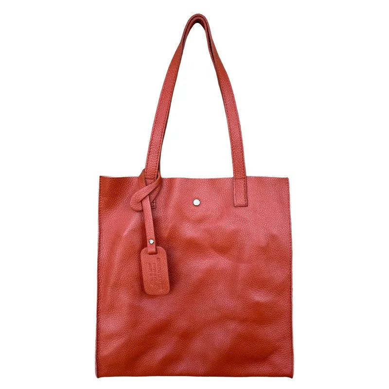 Italian Leather Shopper Tote Bag in Burnt Orange