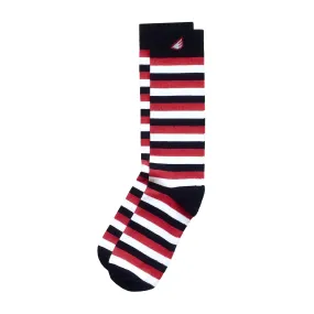 Jailbird - Black, Red & White. American Made Dress / Casual Stripe Socks