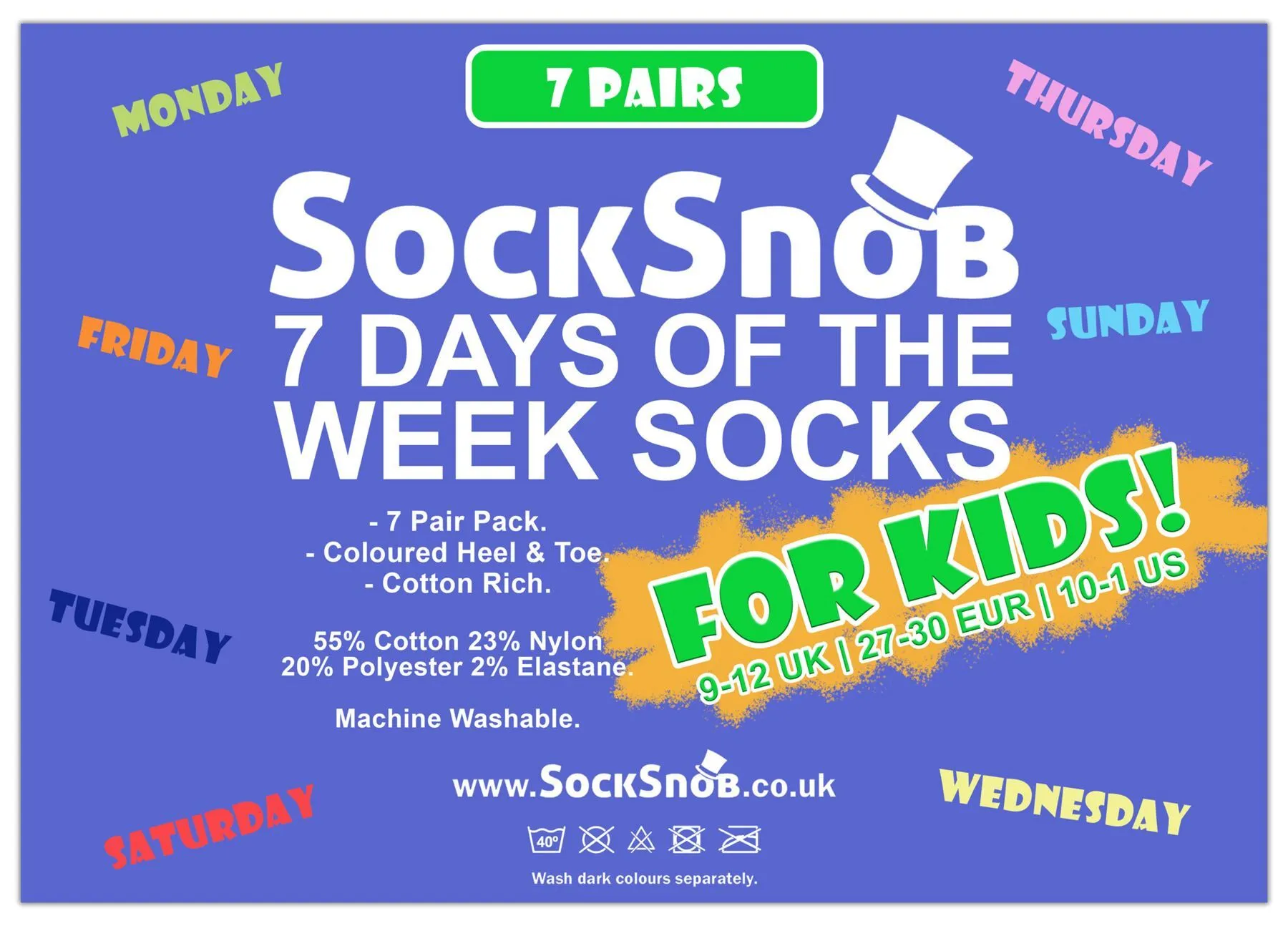 Kids Days of The Week Socks (9-12 K / Blue)