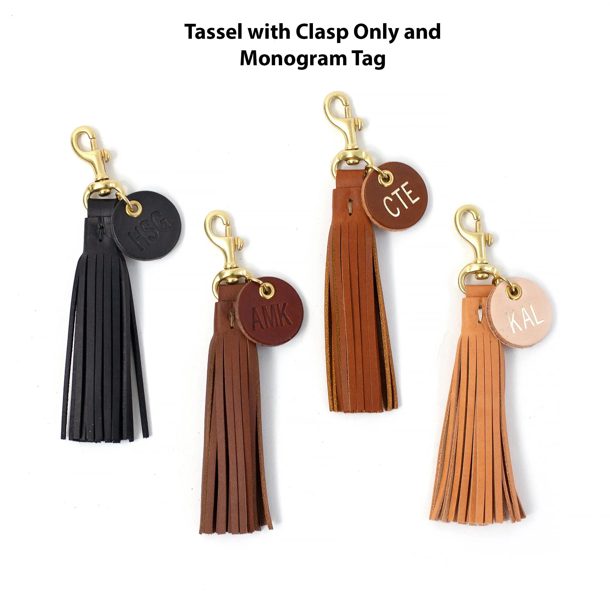 Leather Tassel Zipper Pull and Keyfob with Monogram Tag