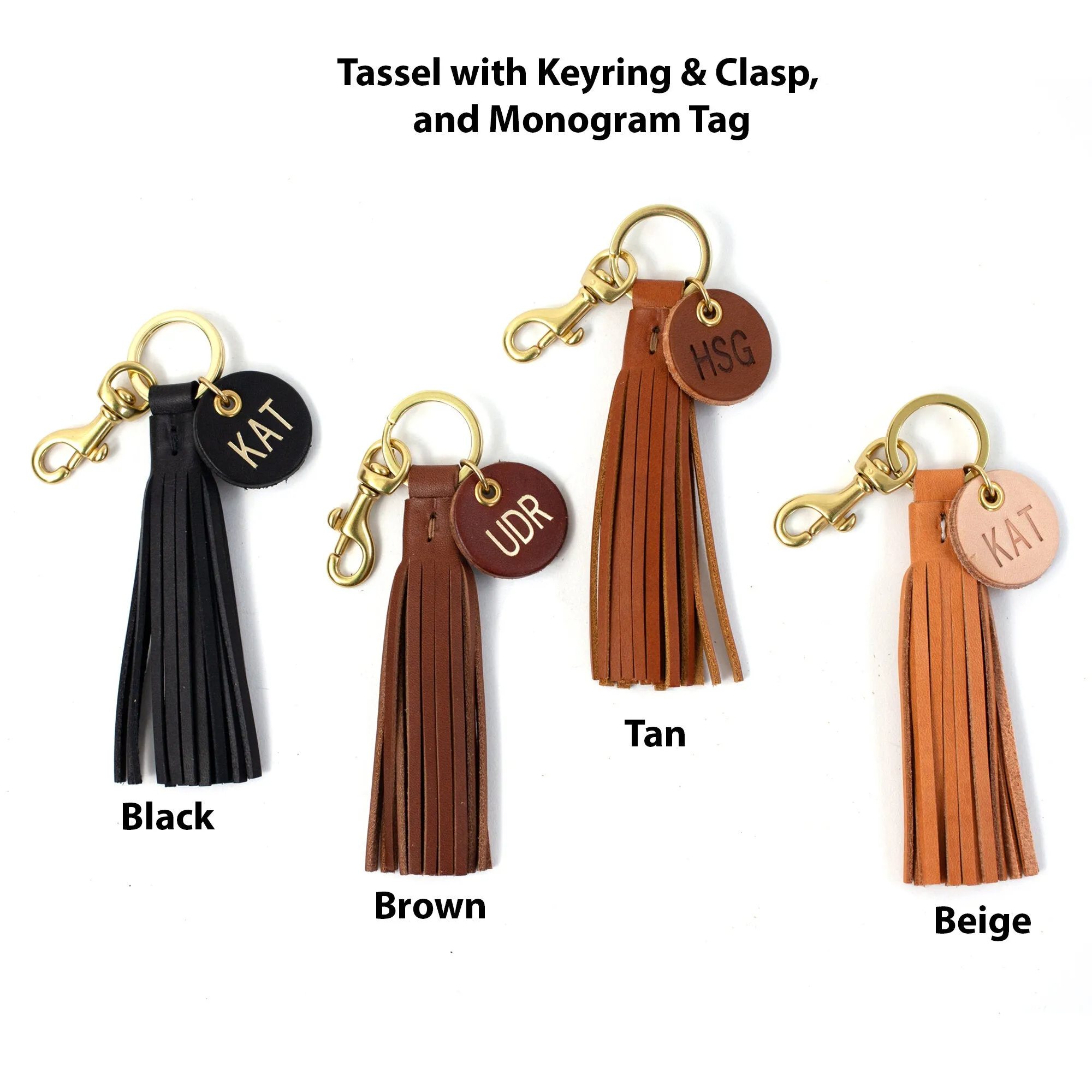 Leather Tassel Zipper Pull and Keyfob with Monogram Tag