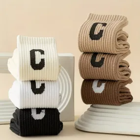 Letter Comfy & Breathable Mid  Calf Casual  Warm Socks