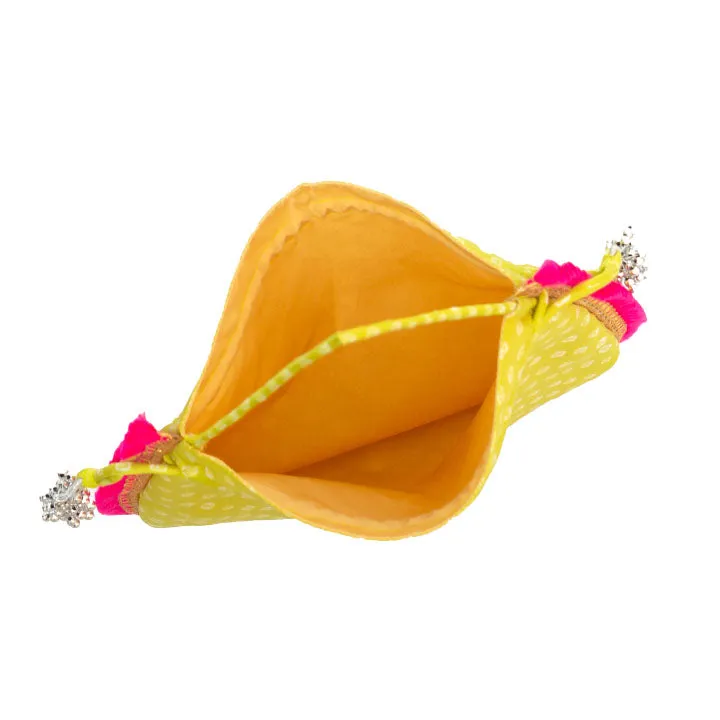 Lime and Pink Embroidered Potli Clutches