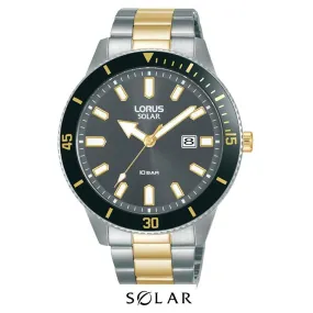 Lorus Men's Two-tone Solar Watch with Date, Stainless Steel Bracelet & Grey Dial RX327AX9