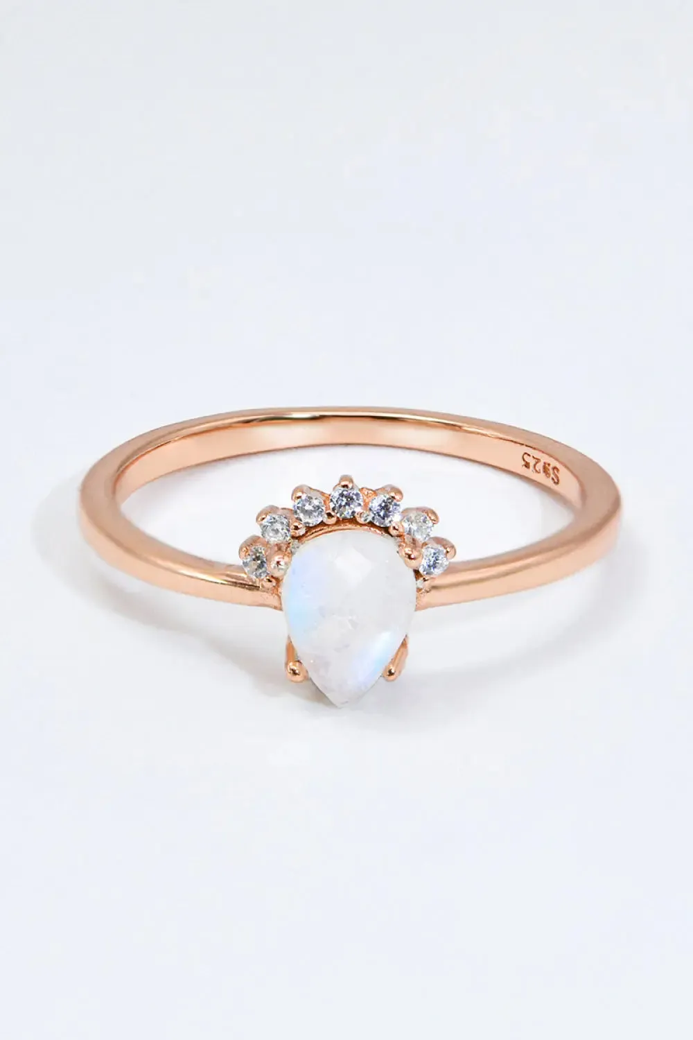 LOVCIA 18K Rose Gold-Plated Pear Shape Natural Moonstone Ring