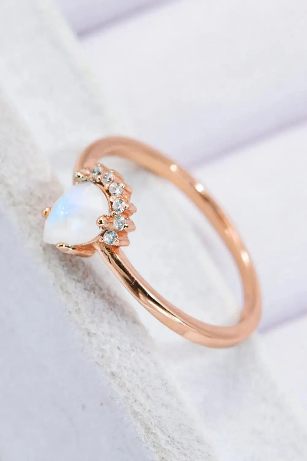 LOVCIA 18K Rose Gold-Plated Pear Shape Natural Moonstone Ring