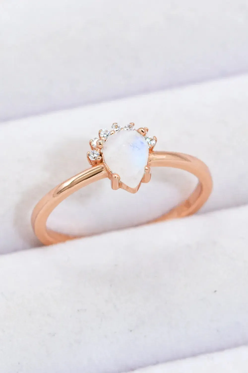 LOVCIA 18K Rose Gold-Plated Pear Shape Natural Moonstone Ring