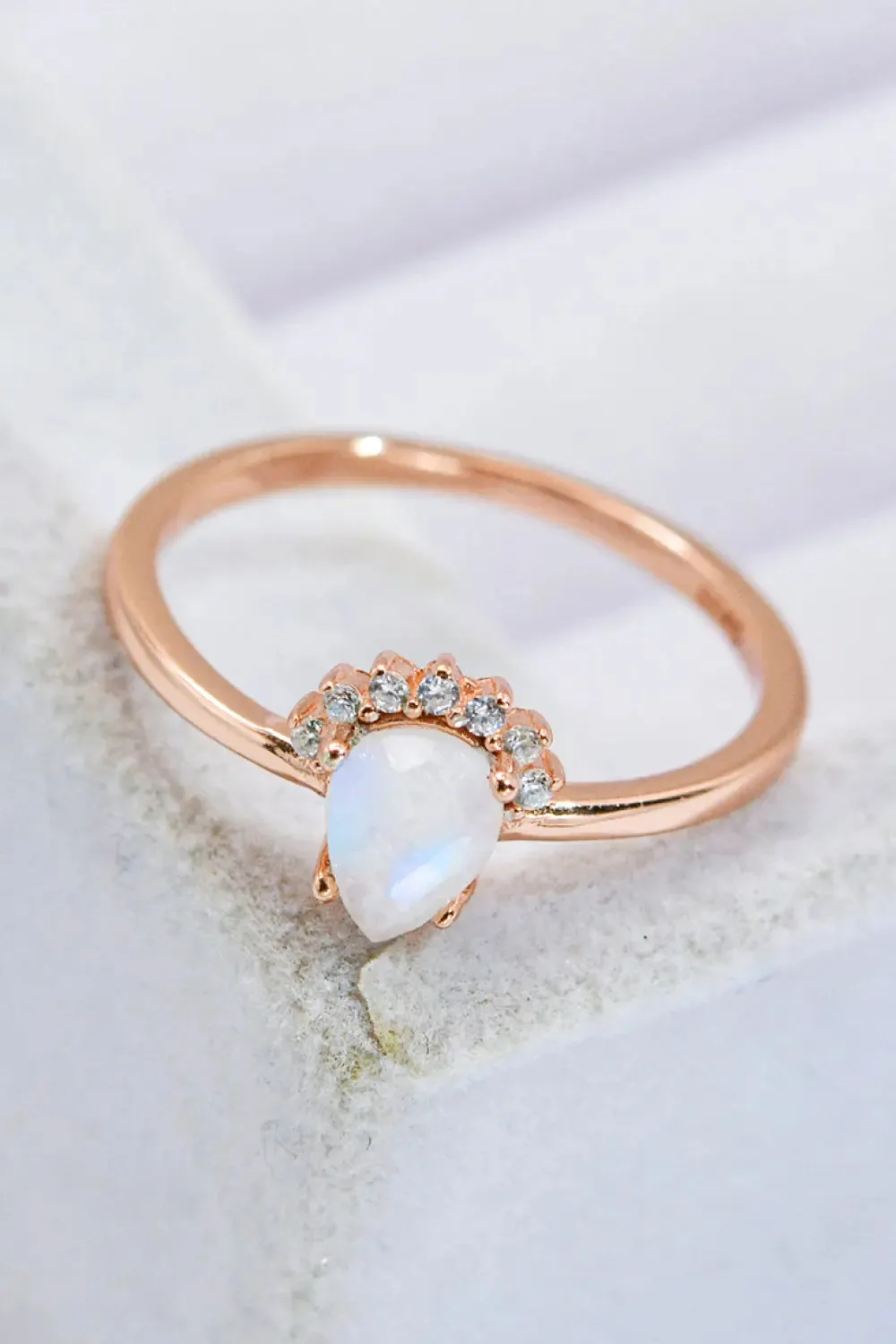 LOVCIA 18K Rose Gold-Plated Pear Shape Natural Moonstone Ring
