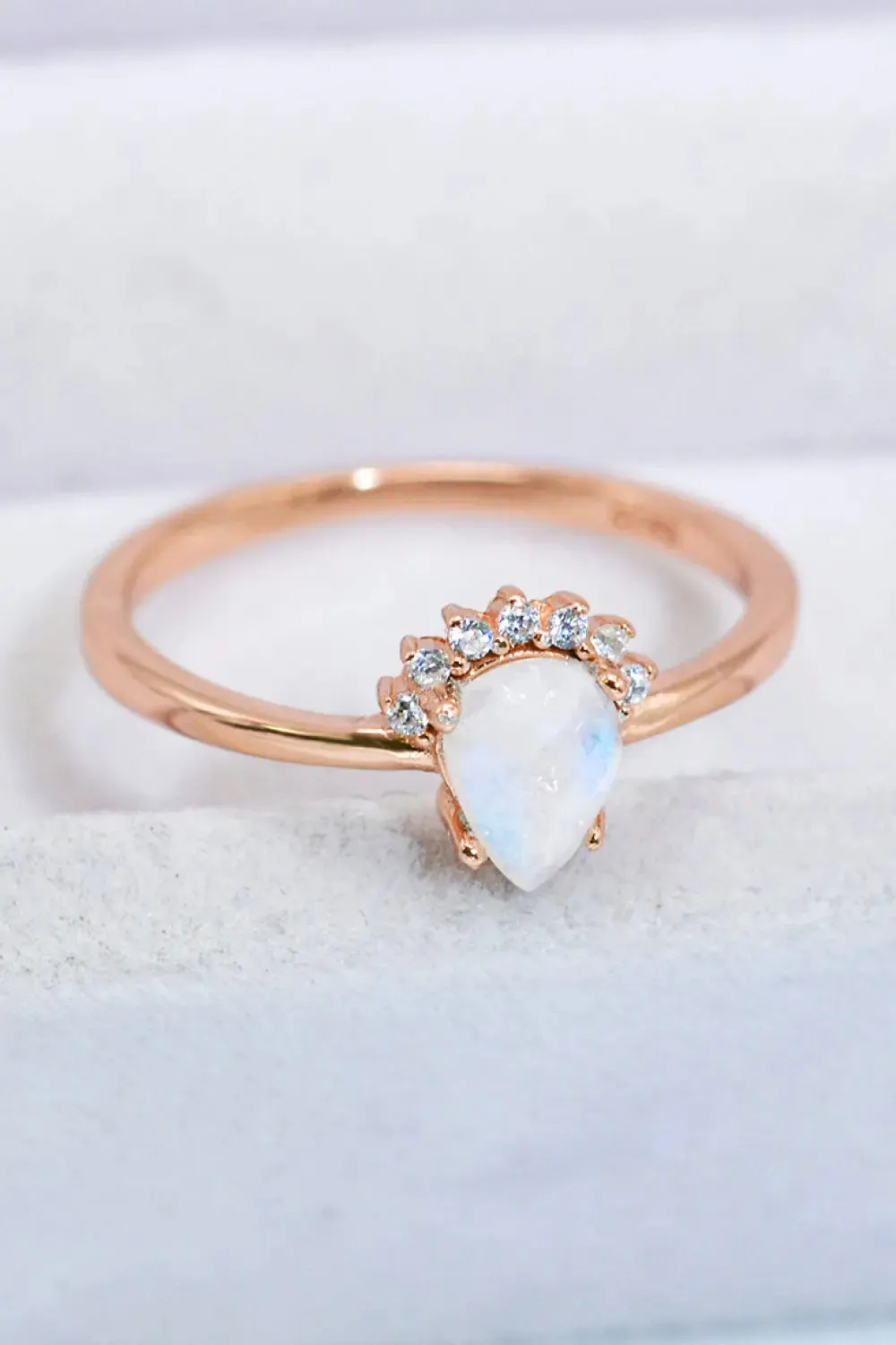 LOVCIA 18K Rose Gold-Plated Pear Shape Natural Moonstone Ring