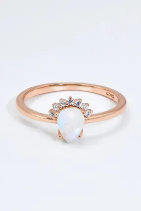 LOVCIA 18K Rose Gold-Plated Pear Shape Natural Moonstone Ring