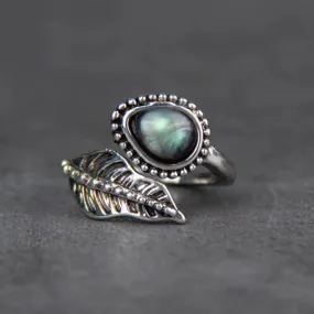 LOVCIA Alloy Moonstone Leaf Bypass Ring