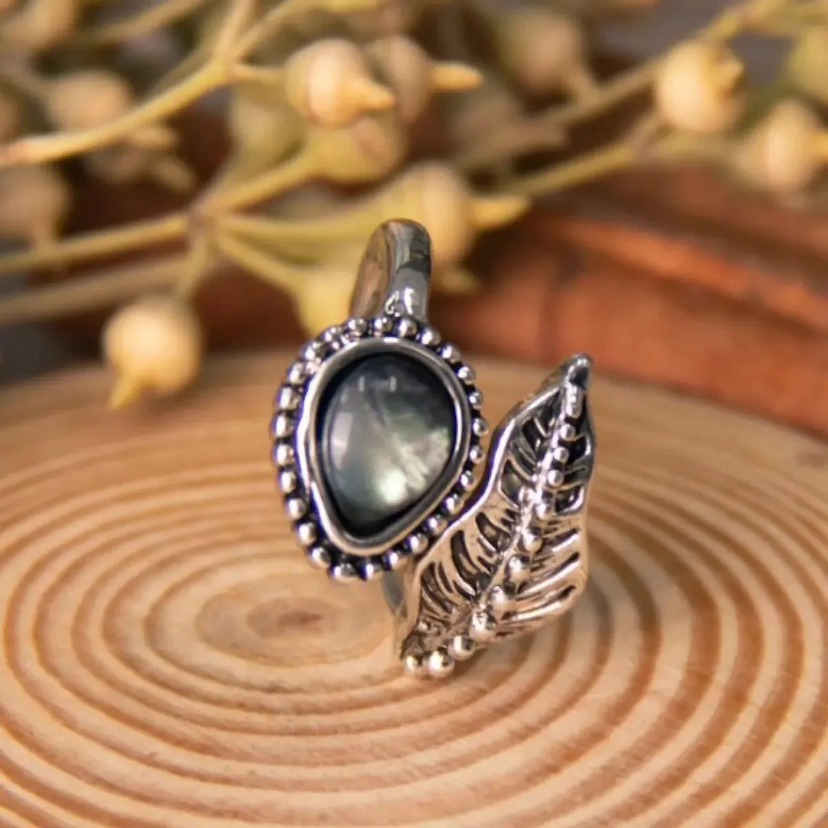 LOVCIA Alloy Moonstone Leaf Bypass Ring