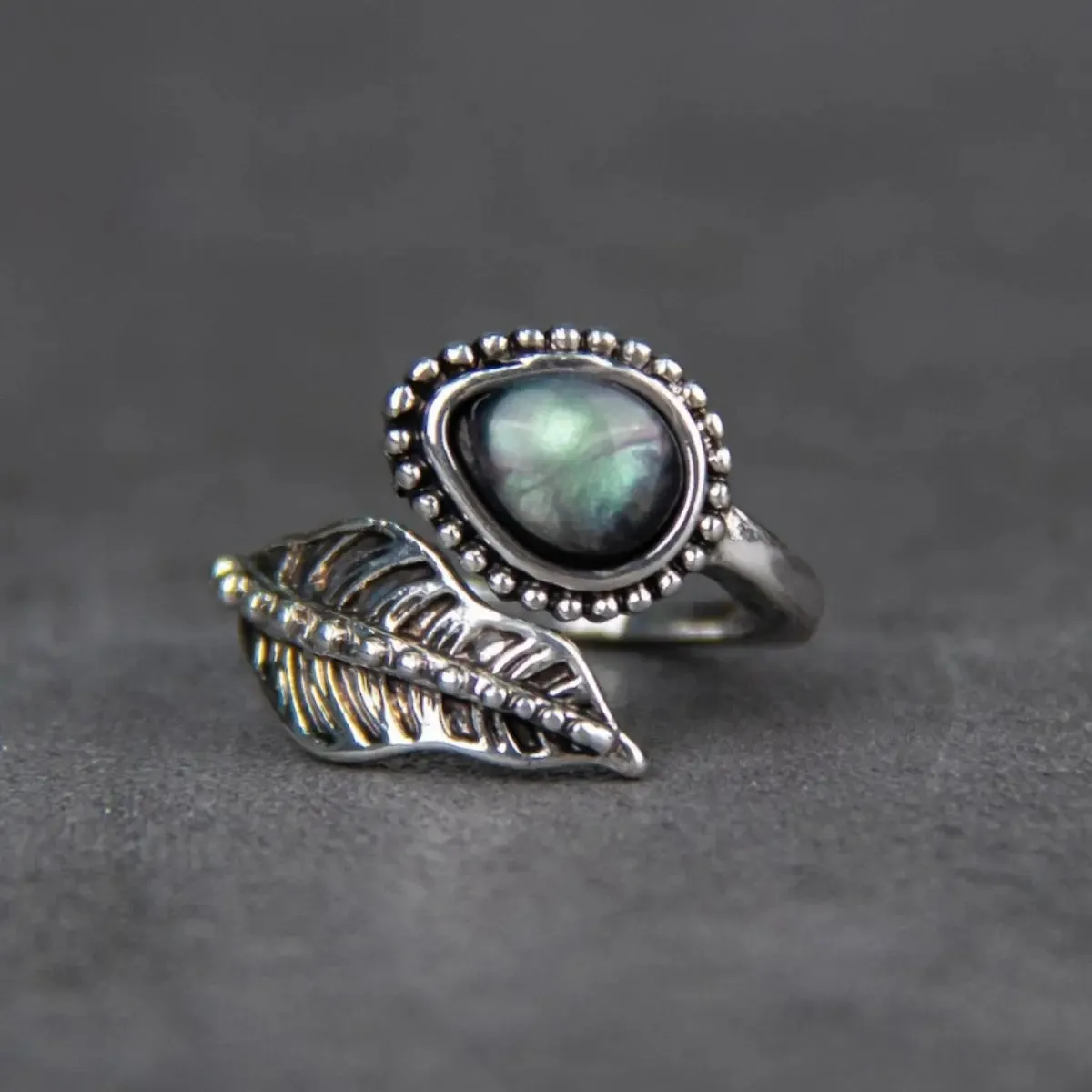 LOVCIA Alloy Moonstone Leaf Bypass Ring