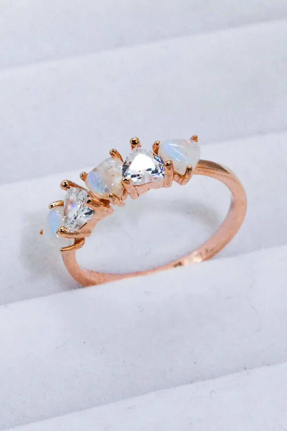 LOVCIA Moonstone and Zircon Heart Ring