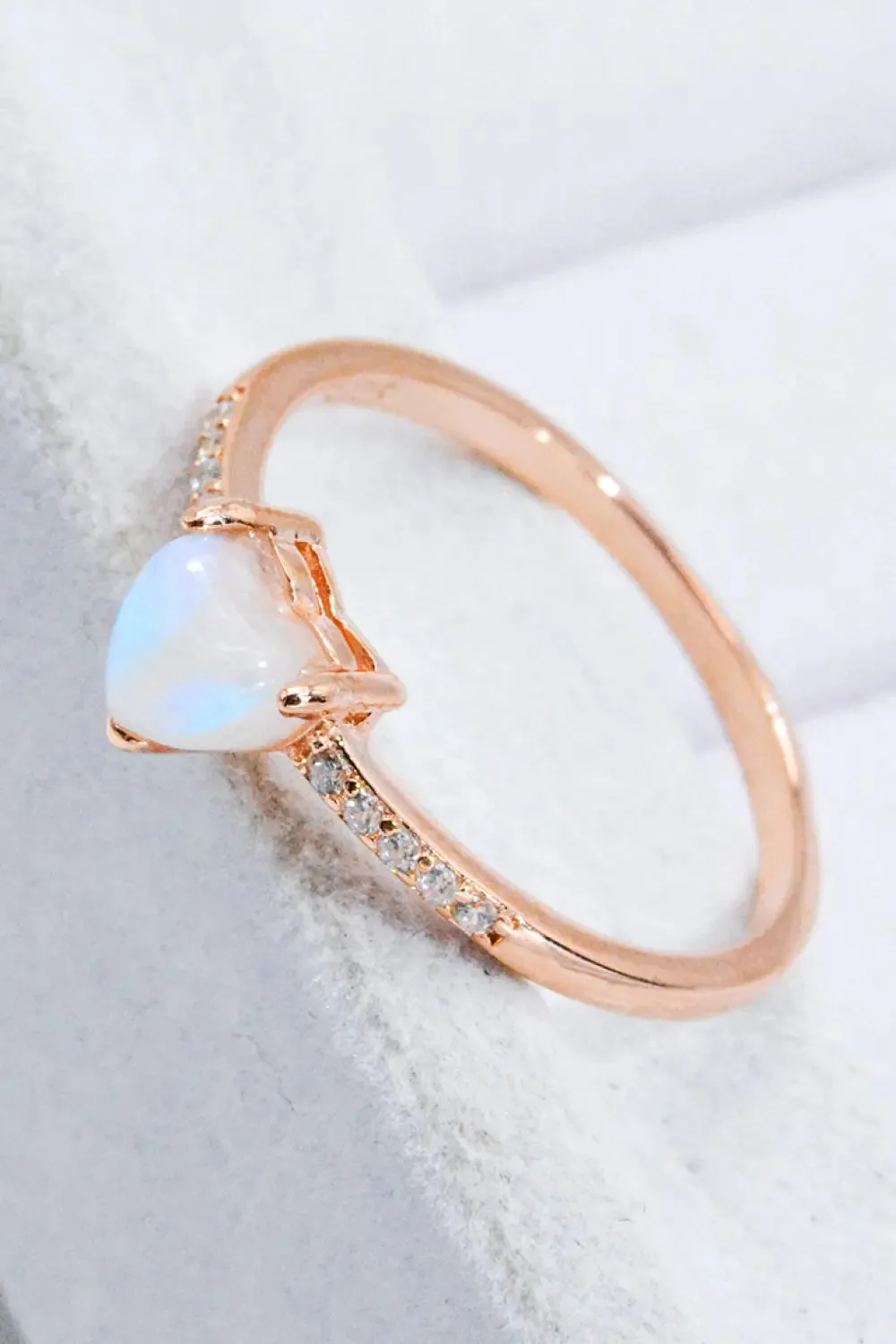 LOVCIA Natural Moonstone Heart 18K Rose Gold-Plated Ring