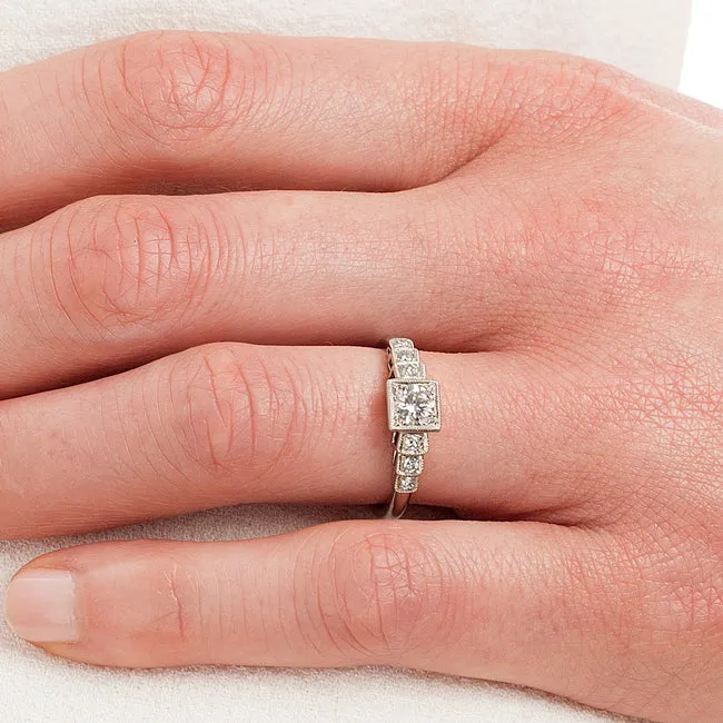 Low Profile Vintage Engagement Ring with Diamond Band