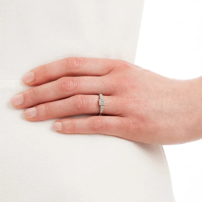 Low Profile Vintage Engagement Ring with Diamond Band