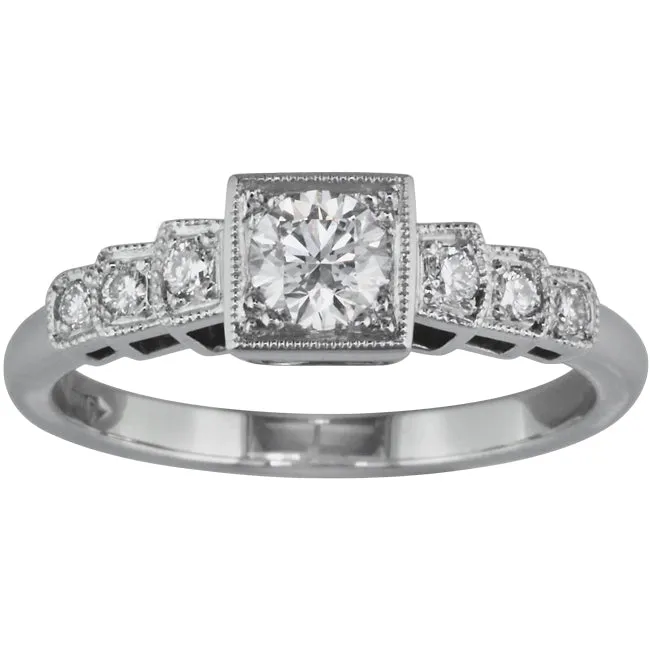 Low Profile Vintage Engagement Ring with Diamond Band