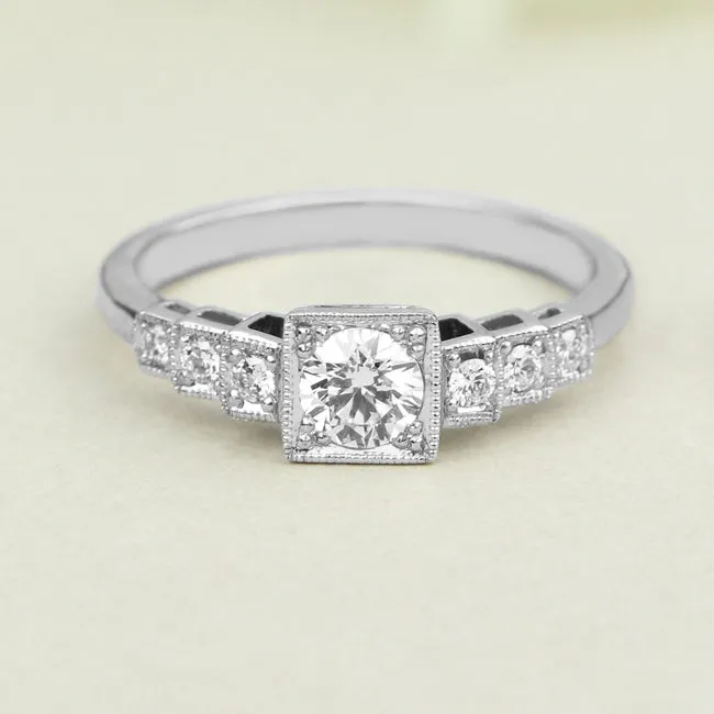 Low Profile Vintage Engagement Ring with Diamond Band