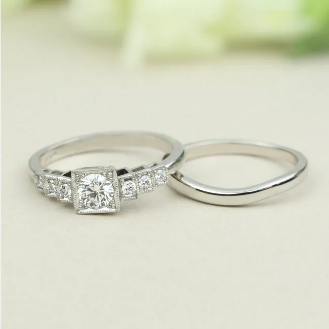 Low Profile Vintage Engagement Ring with Diamond Band