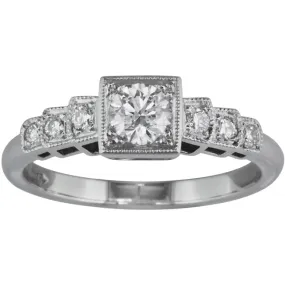 Low Profile Vintage Engagement Ring with Diamond Band