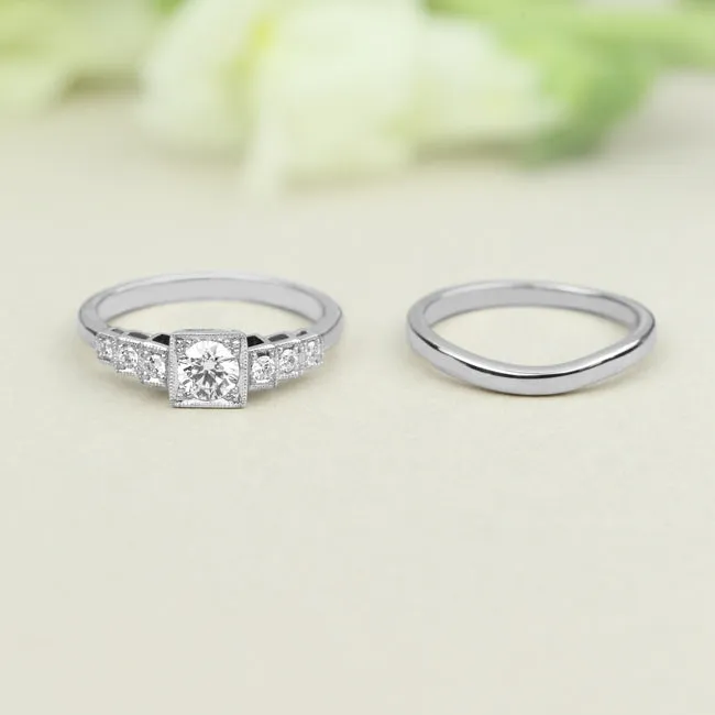 Low Profile Vintage Engagement Ring with Diamond Band