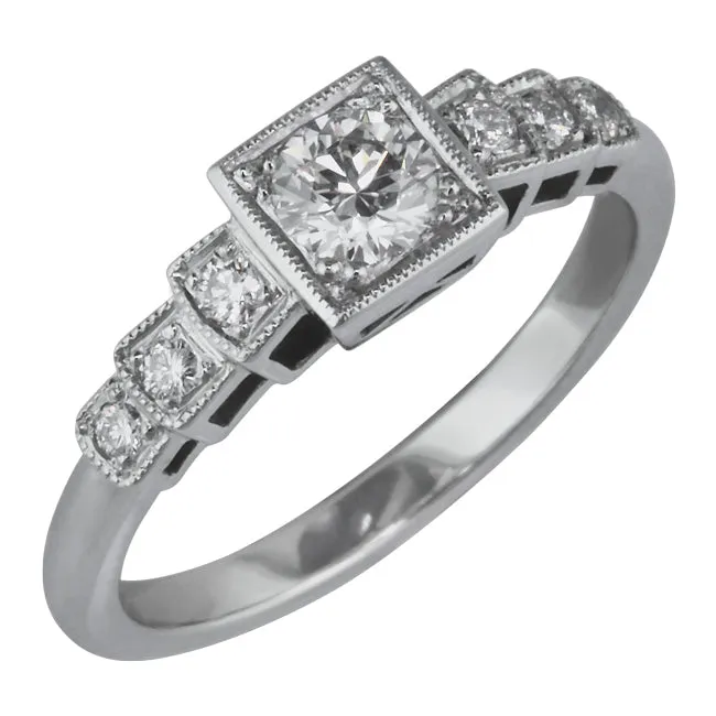 Low Profile Vintage Engagement Ring with Diamond Band