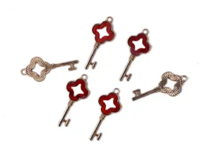 Maroon Bronze Keys Metal Charms