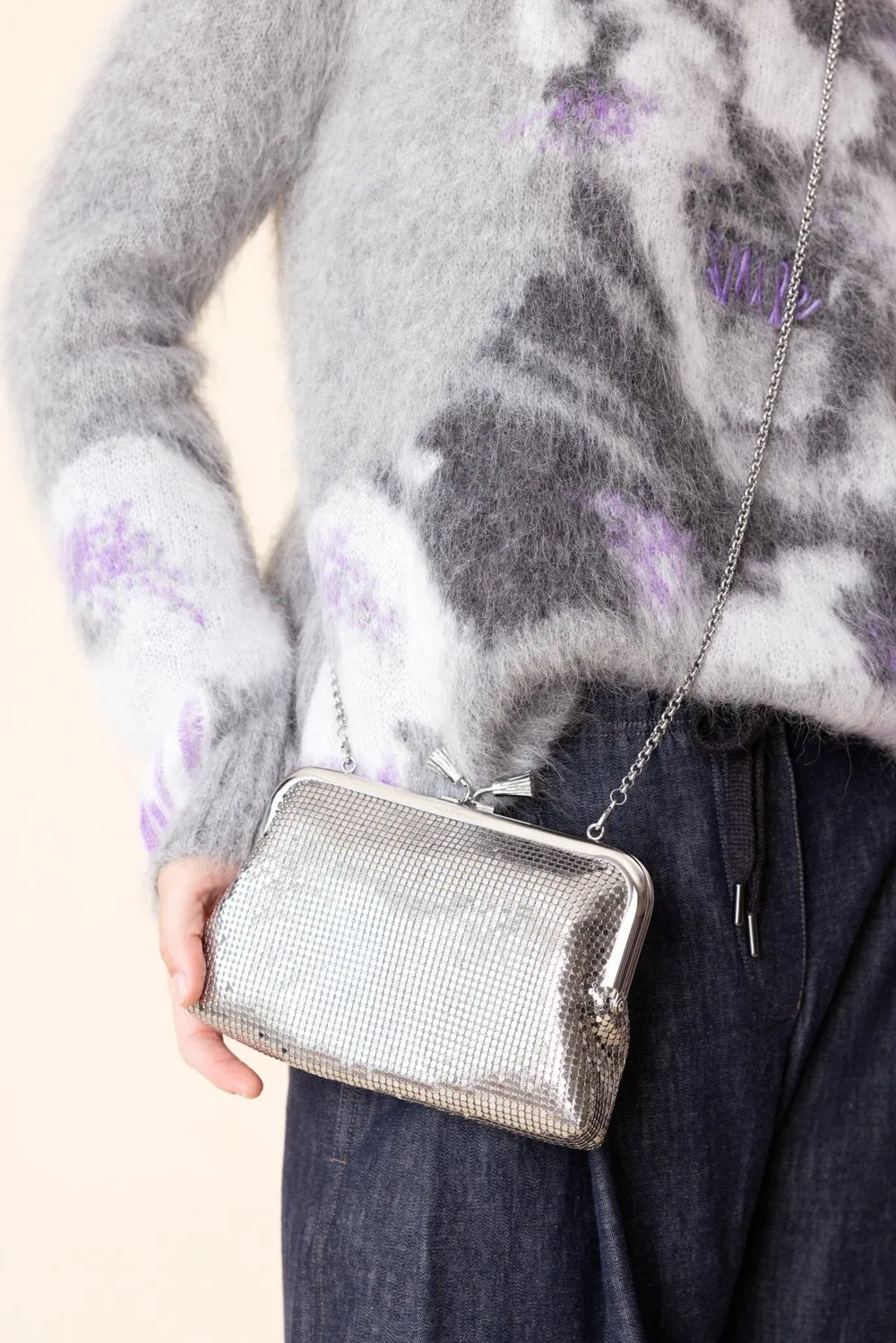 Maud Tassel Clutch - Silver Mesh