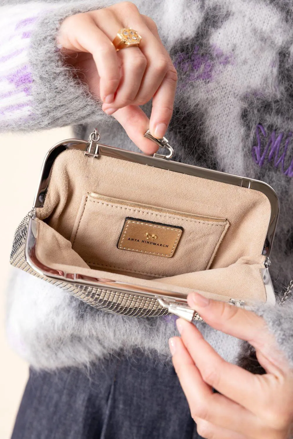 Maud Tassel Clutch - Silver Mesh