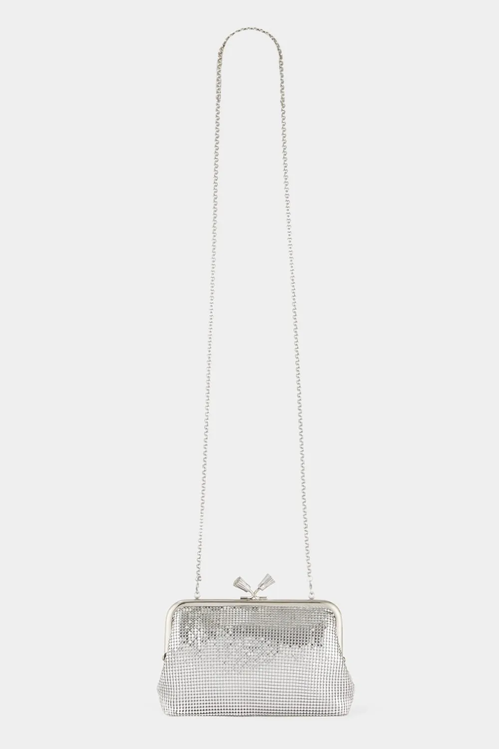 Maud Tassel Clutch - Silver Mesh