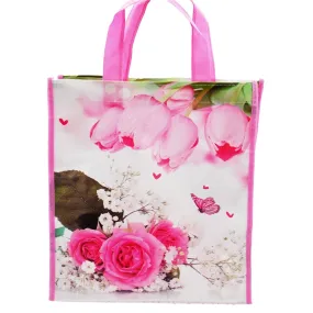 Medium Pink Tulips & Roses Printed PP Non-Woven Bag