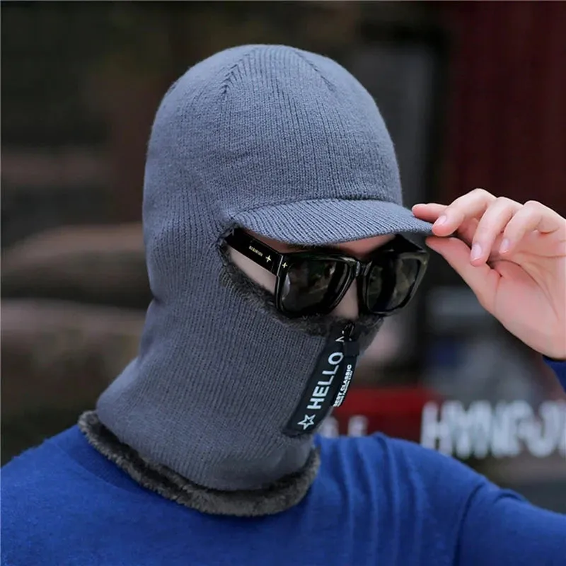 Men's Wool Ear Protection Warm Thick Bicycle Knitted Scarf Windproof Visors Cap