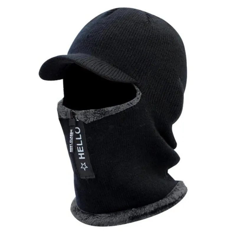Men's Wool Ear Protection Warm Thick Bicycle Knitted Scarf Windproof Visors Cap