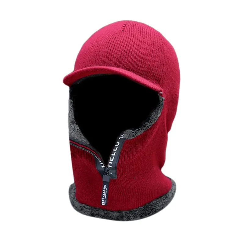 Men's Wool Ear Protection Warm Thick Bicycle Knitted Scarf Windproof Visors Cap