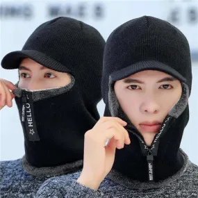 Men's Wool Ear Protection Warm Thick Bicycle Knitted Scarf Windproof Visors Cap