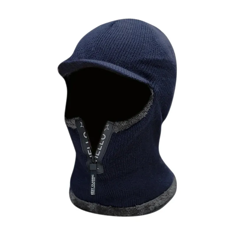 Men's Wool Ear Protection Warm Thick Bicycle Knitted Scarf Windproof Visors Cap