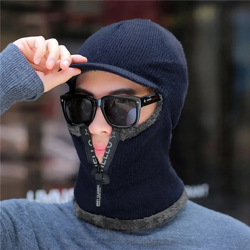 Men's Wool Ear Protection Warm Thick Bicycle Knitted Scarf Windproof Visors Cap
