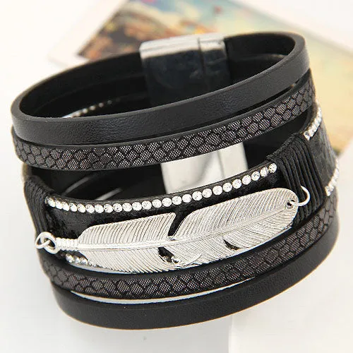 Metal leaf feather leather