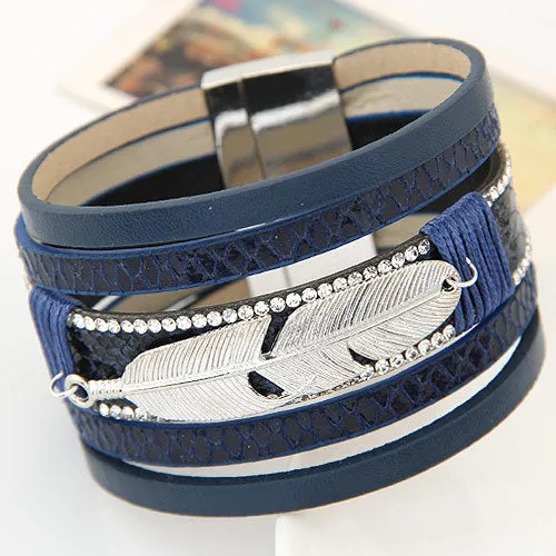 Metal leaf feather leather