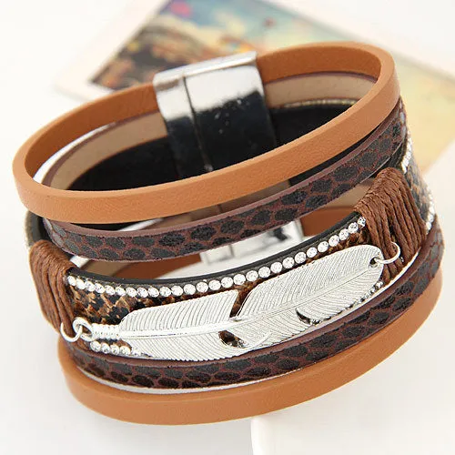 Metal leaf feather leather