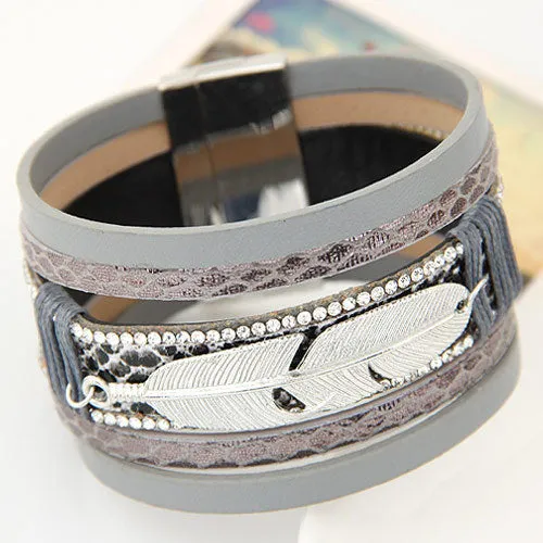 Metal leaf feather leather