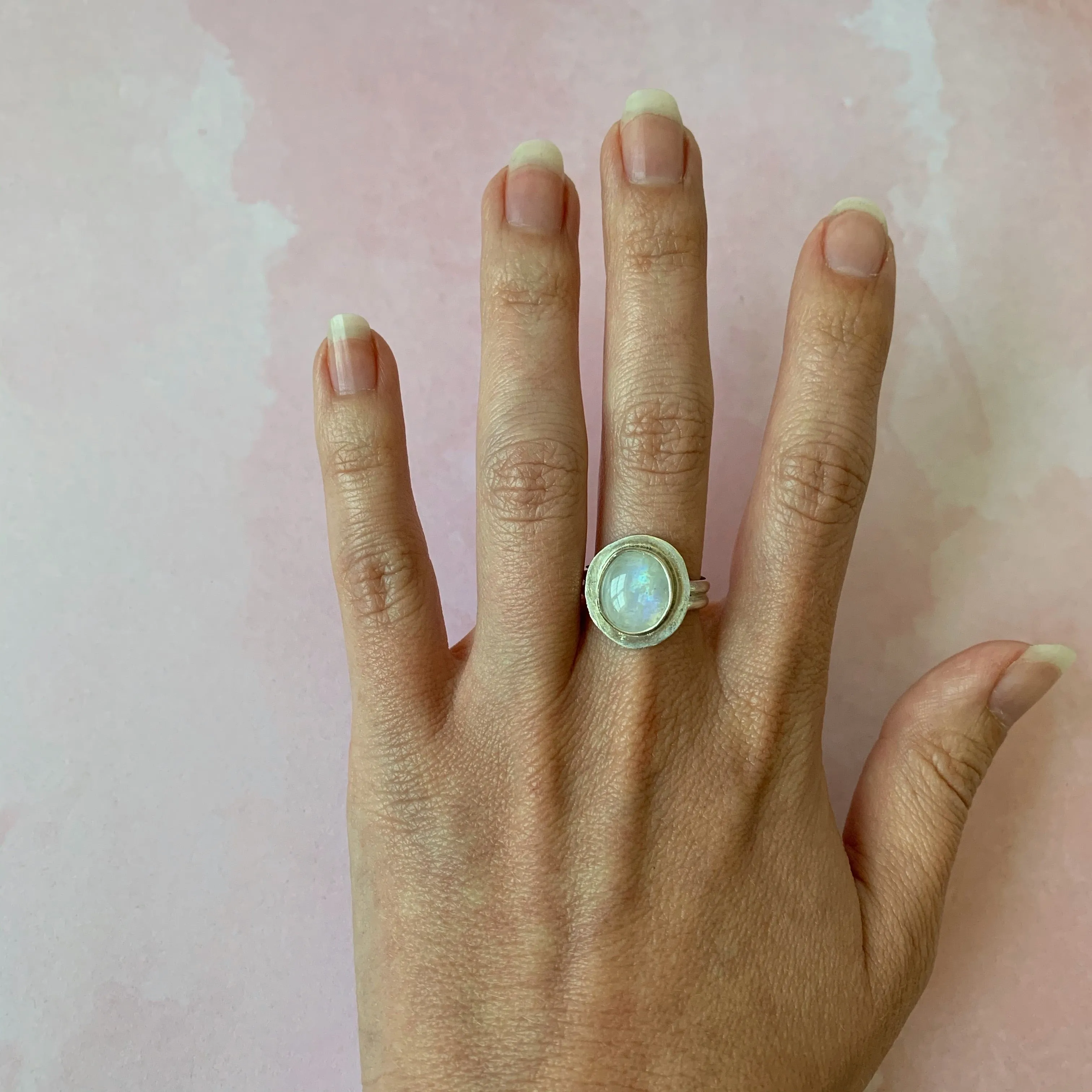 Moonstone Halo Ring Size 8