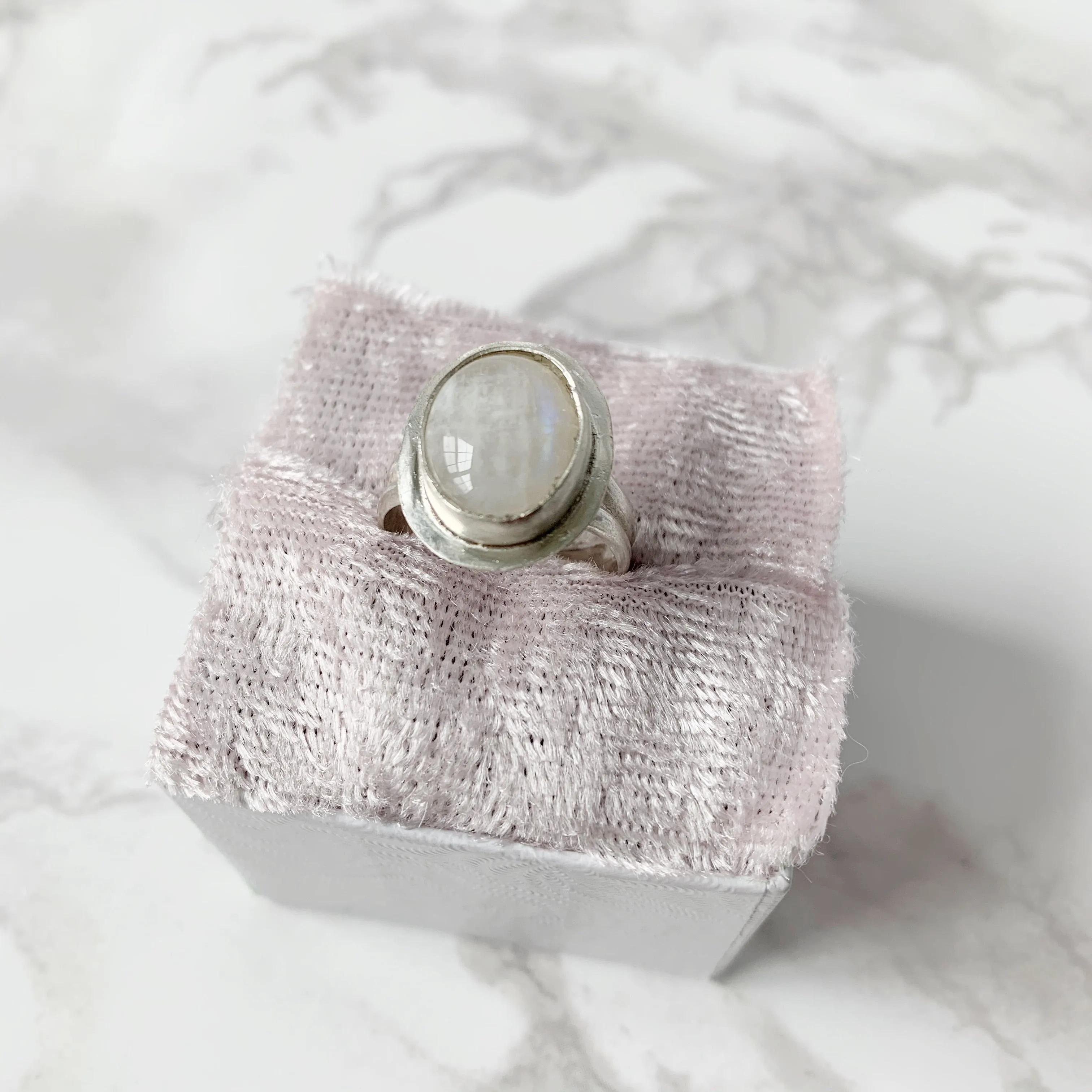 Moonstone Halo Ring Size 8