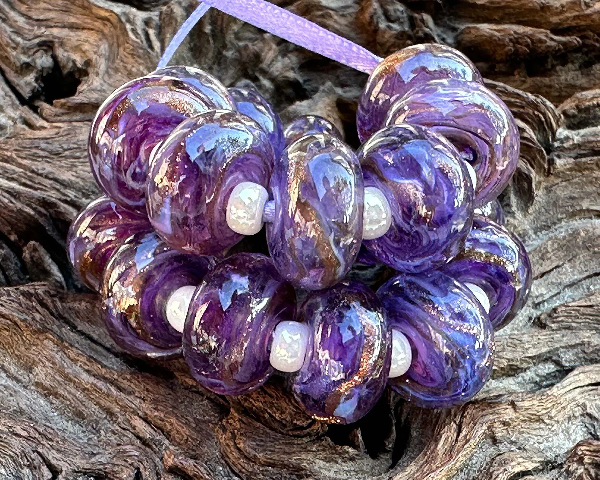 MTO Purple Gold Glimmer Lampwork Beads Set SRA