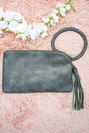 NGIL Dark Gray Faux Leather Bangle Clutch