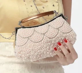 Pearl Beaded Shell Shaped Bridal Clutch