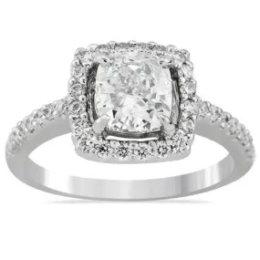 Platinum Cushion Cut Diamond Engagement Ring 1.81 Ctw