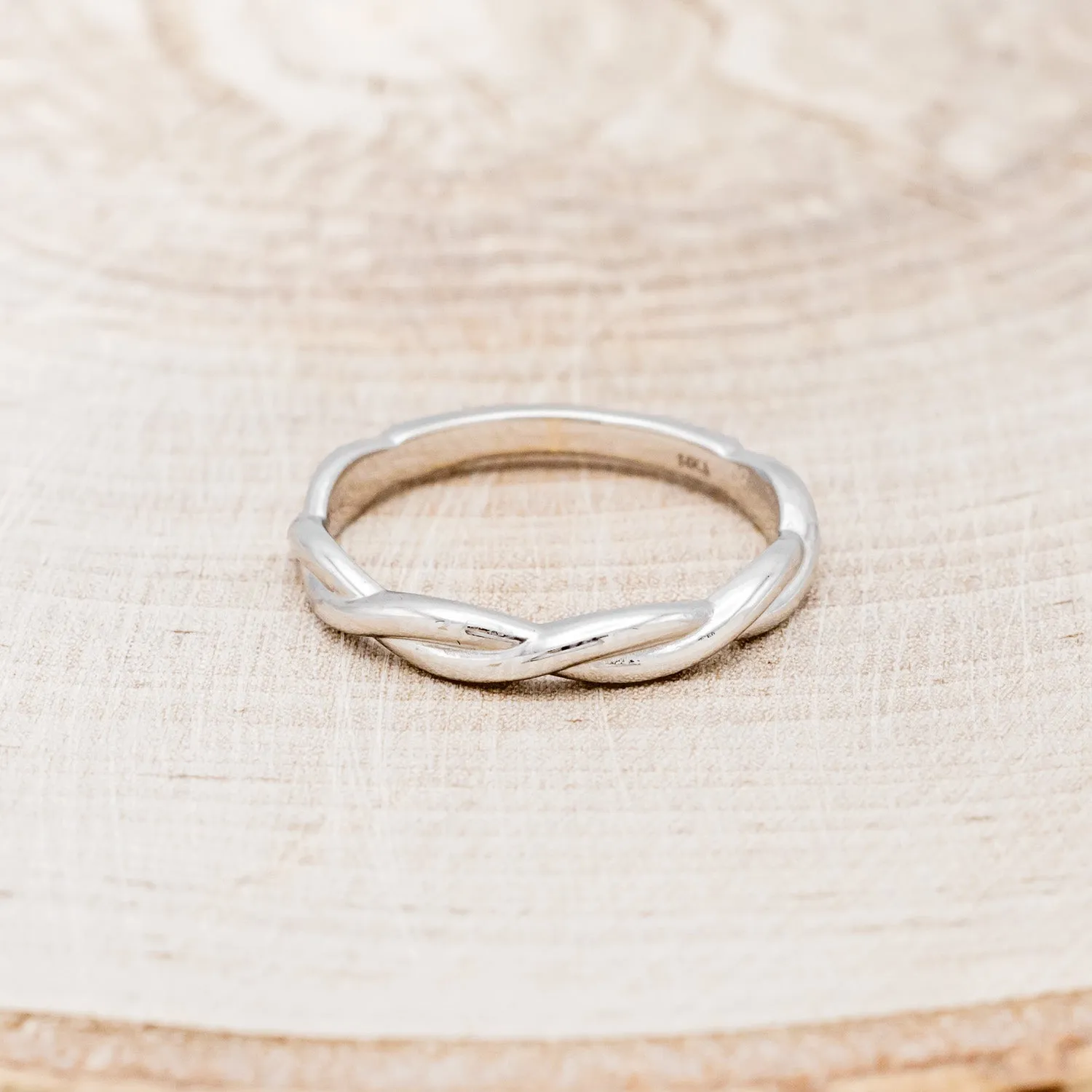 "EVERLEIGH" - EMERALD CUT MOONSTONE ENGAGEMENT RING WITH DIAMOND HALO & WOVEN STACKING BAND