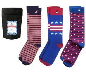 "Red White & Blue" 3-Pack Socks. American Made Gift Bundle